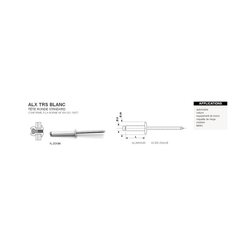 Photo de l'annonce Rivet aveugle standard alx trs blanc 4.8 x 20mm  04E4p1Kk7Jh1b6u2Ji6m