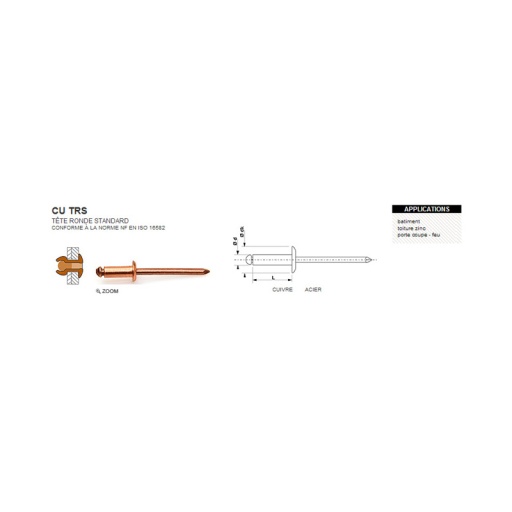 Rivet aveugle cuivre trs 4.8 x 14mm 