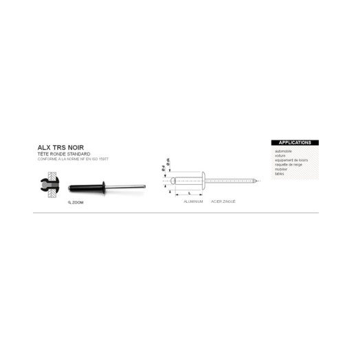 Rivet aveugle standard alx trs noir 4.8 x 12mm 