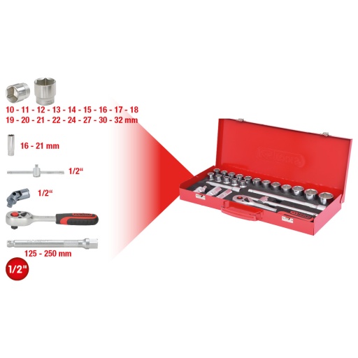 Coffret de douilles 1/2'' 24 pcs 6 pans