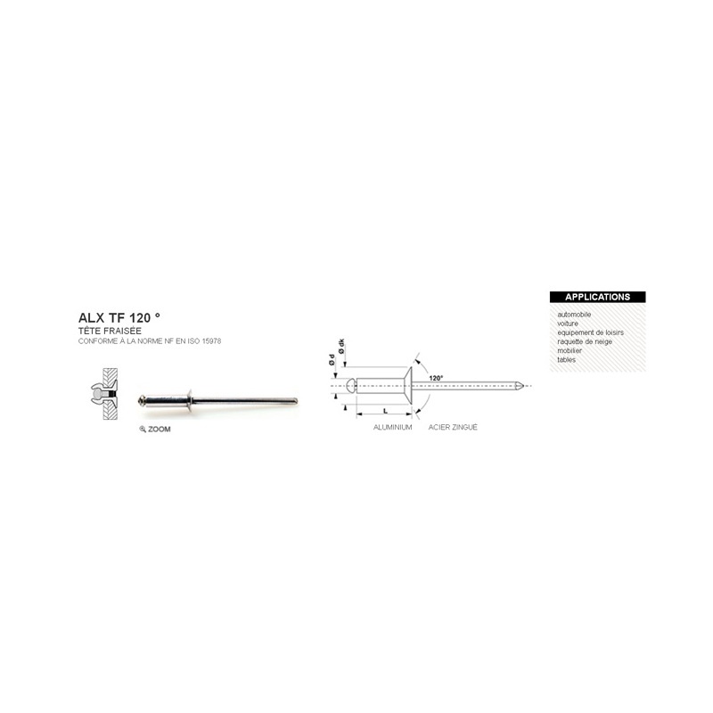 Photo de l'annonce Rivet aveugle alx tf tête fraisée 120° 2.4 x 8mm  8q64dPBCdw4Qu63308qE