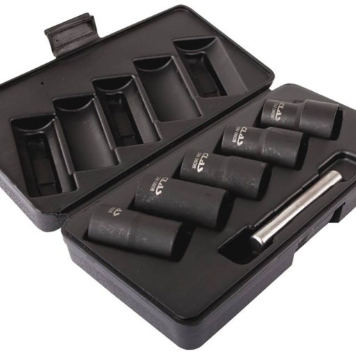 Coffret 5 douilles choc helicoïdales écrous endommages ø1...