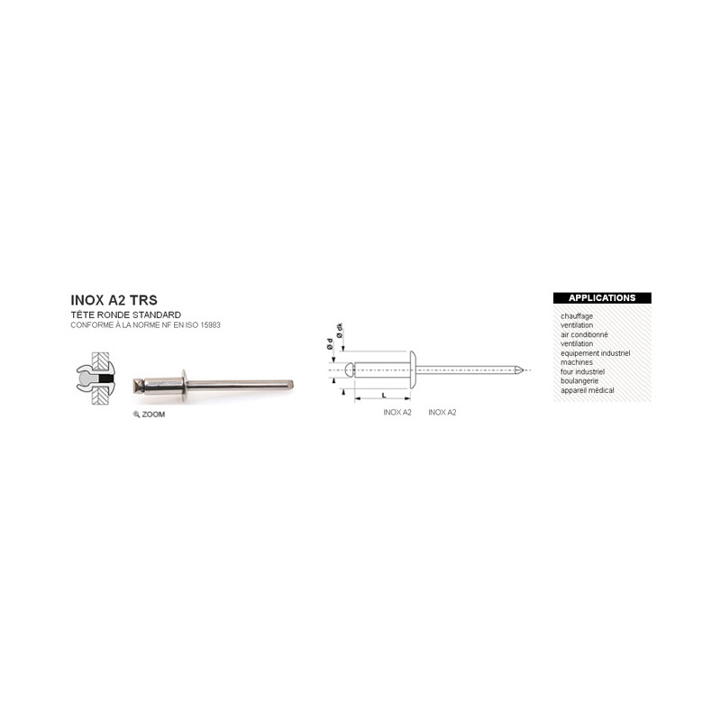 Photo de l'annonce Rivet aveugle inox a2 trs 4 x 8mm  FDFTv1j4UZu3P9F6v2dn