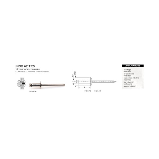 Rivet aveugle inox a2 trs 4 x 8mm 