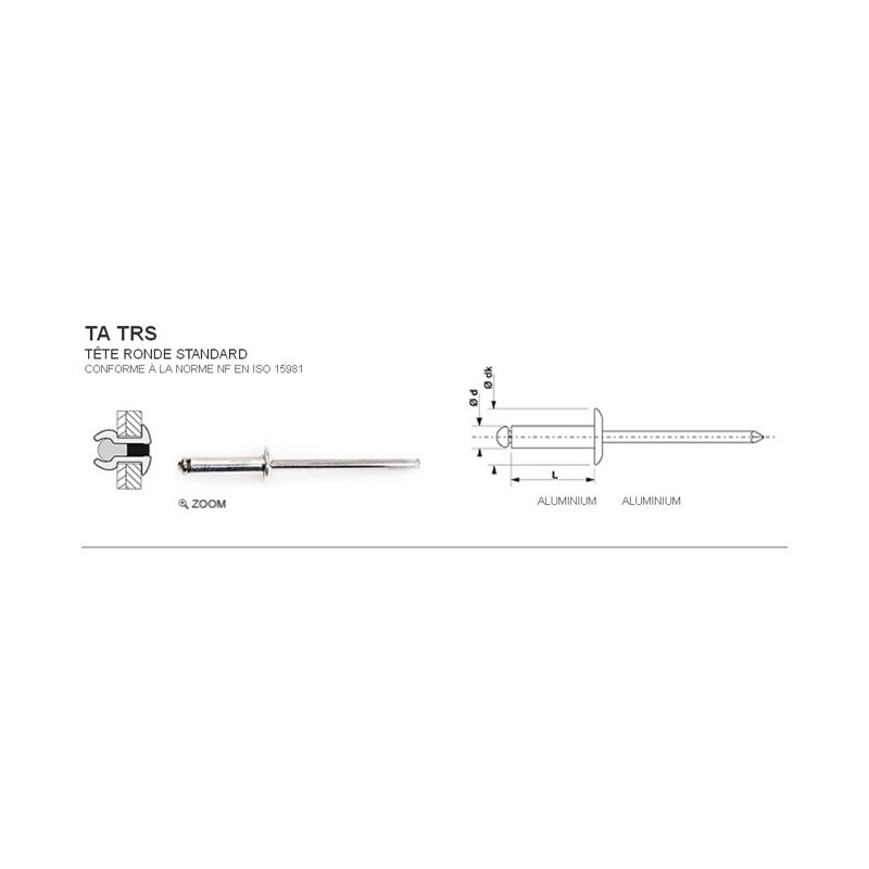 Photo de l'annonce Rivet aveugle 100% aluminium ta trs 4 x 18mm  IdHs7q5416qr0P0TIj4U