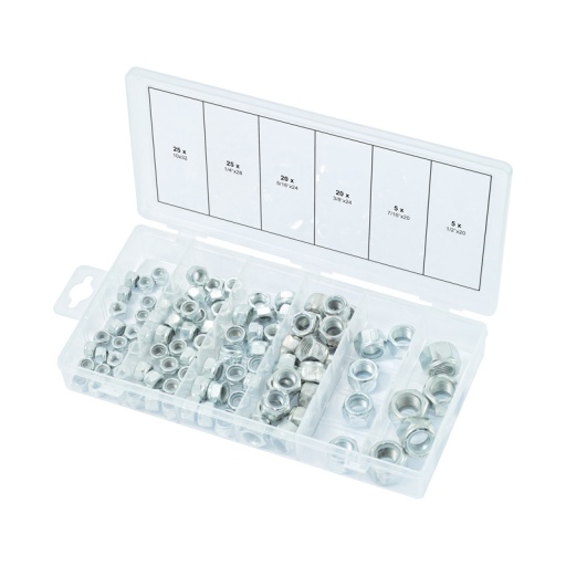 Assortiment 100 écrous bague nylon côté pouce unf