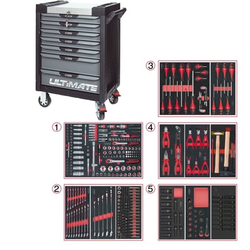 Servante Ultimate noir 7 tiroirs avec composition 384 outils