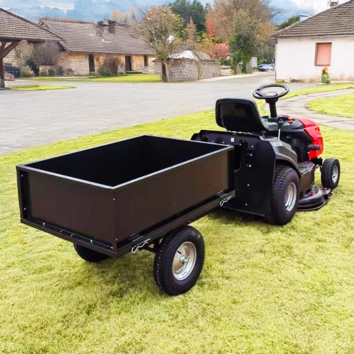 Remorque pour tracteur tondeuse avec benne basculante - c...