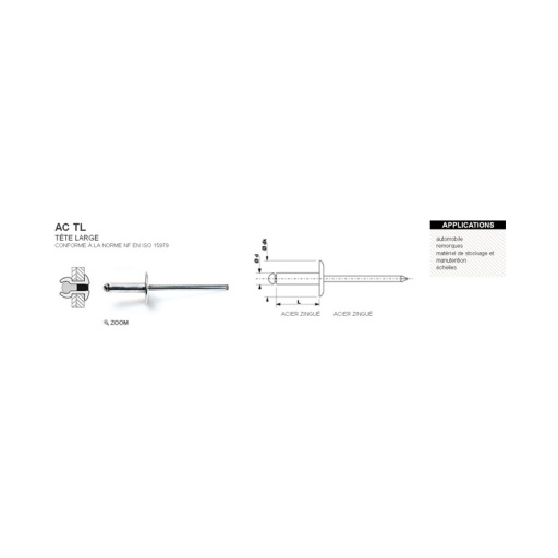 Rivet aveugle standard 100% acier tl 4.8 x 14mm 