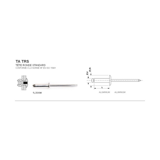 Rivet aveugle 100% aluminium ta trs 3.2 x 14mm 